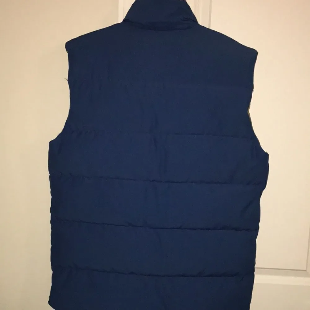 Vintage Blue USA Down Camp 7 snap front travel winter vest jacket retro XL (L)